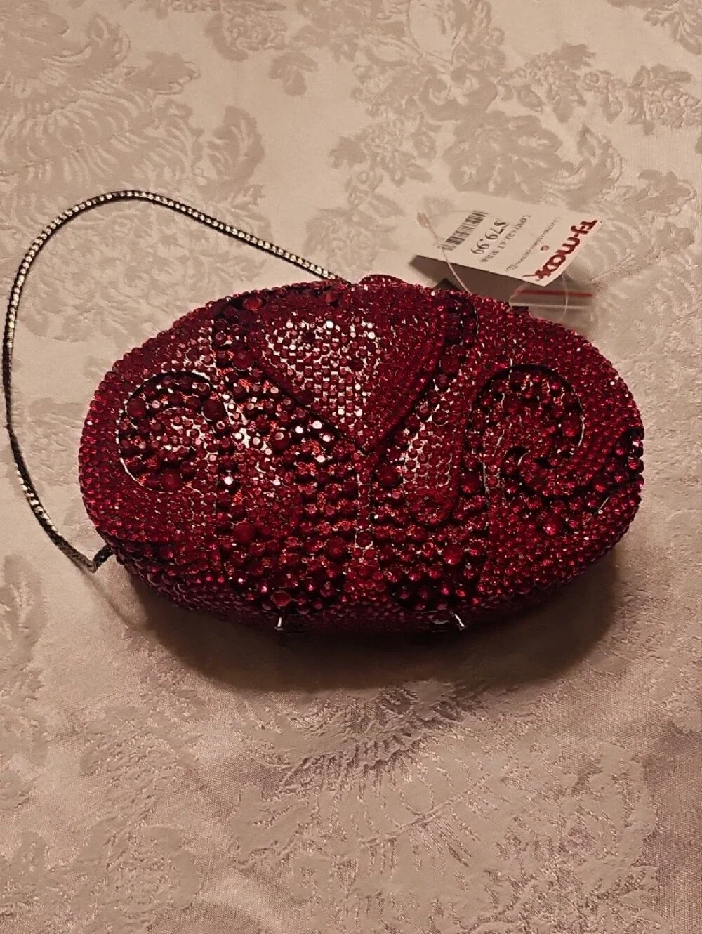 Red Crystal Embellished Oval Clutch - NWT Women Accessories